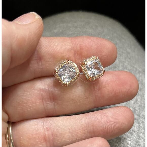 Kate spade Save The Date Pave Princess Cut Bling shiny Rose Gold Stud Earrings - Picture 6 of 16